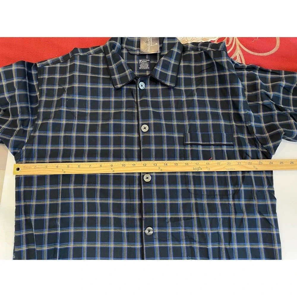 NEW Polo Ralph Lauren‎ Sleep Shirt Mens S/M Small Medium Blue Plaid Cotton